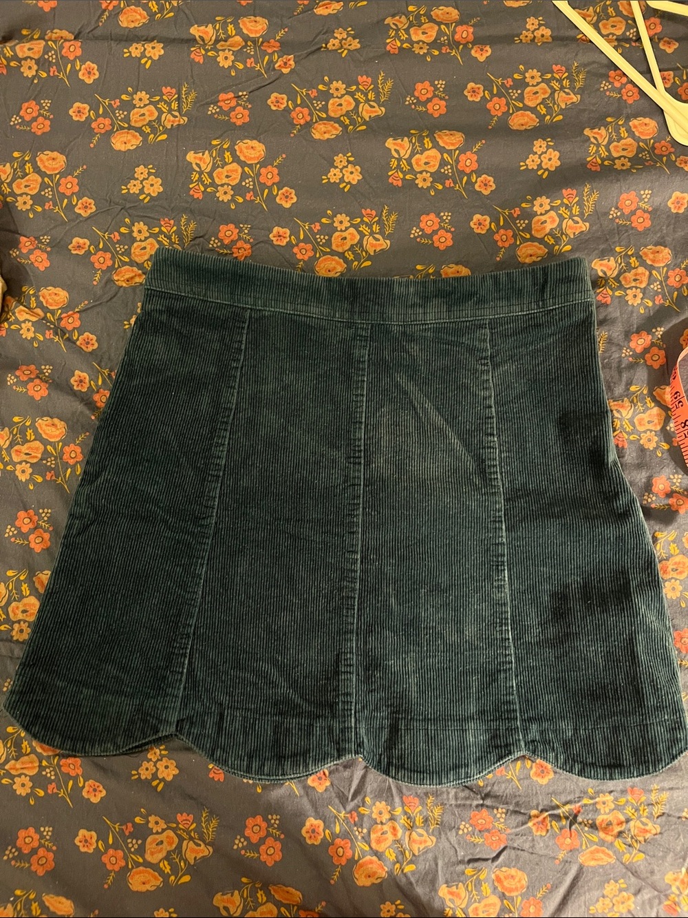 Altar'd State Dark Green Corduroy Scallop Hem Mini Skirt